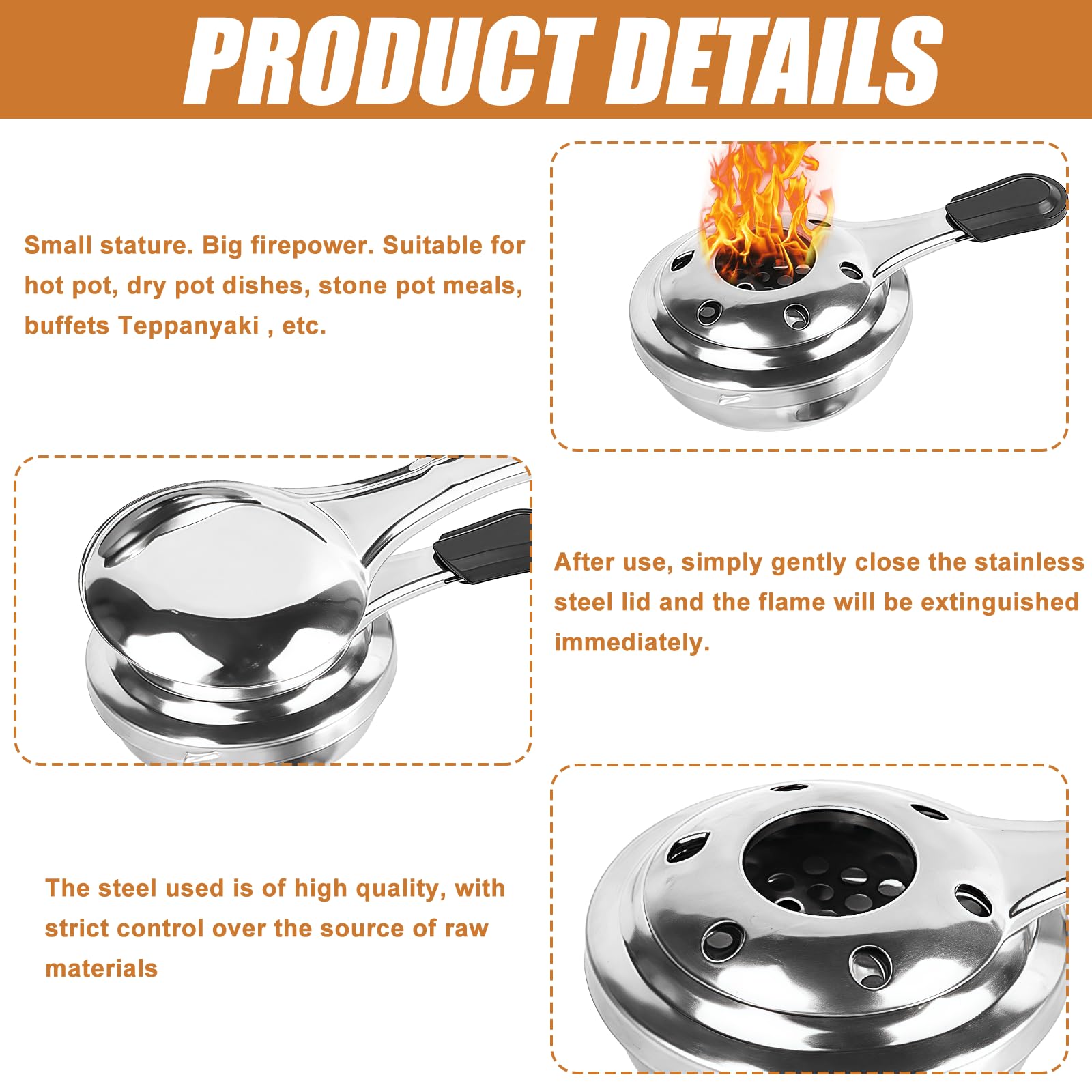 Lot de 6 brûleurs à fondue : récipient à pâte combustible en acier inoxydable, brûleur à pâte portable, mini brûleur à alcool en acier inoxydable, pâte combustible pour récipient de maintien au