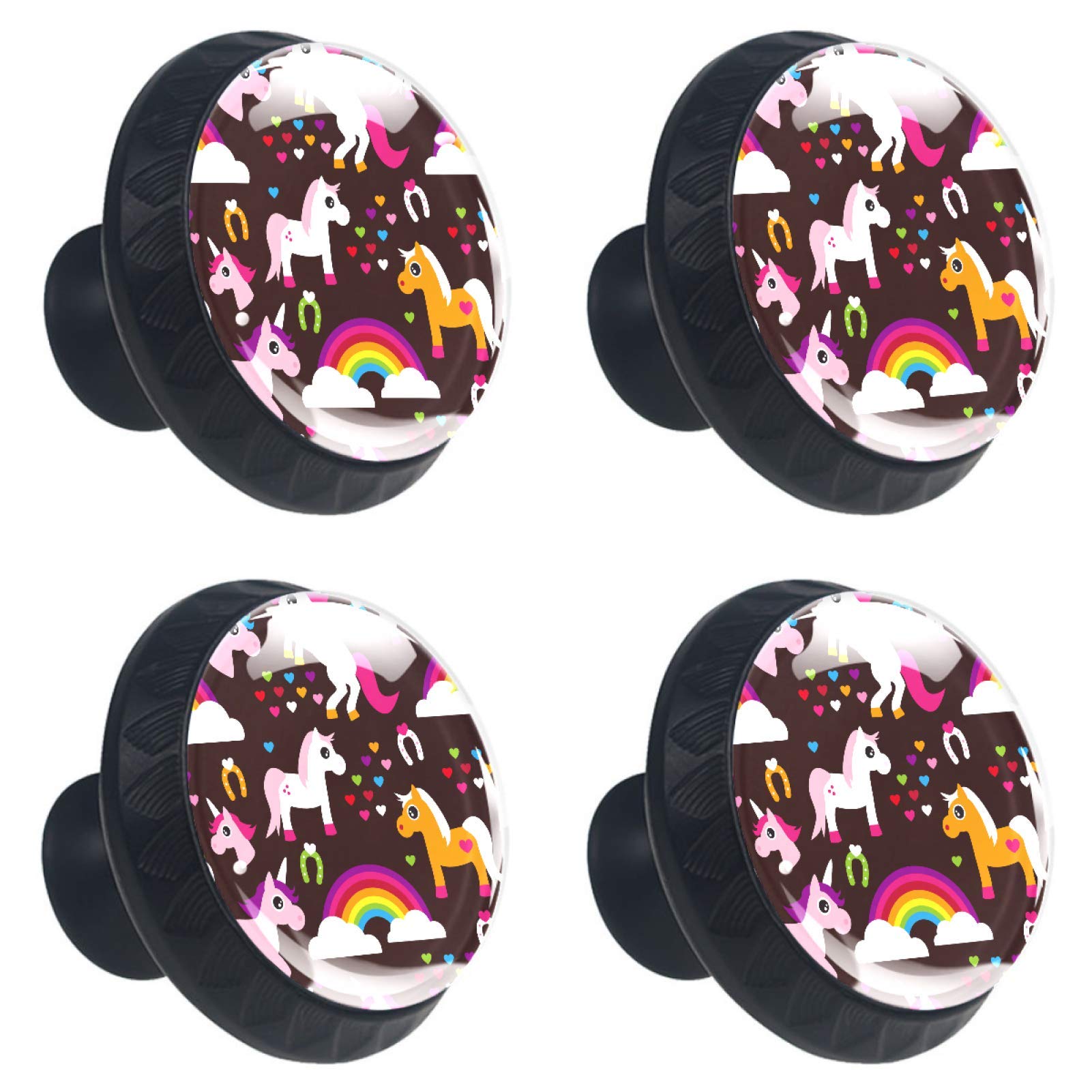 Boutons de meuble ronds licorne arc-en-ciel en verre 30mm x4