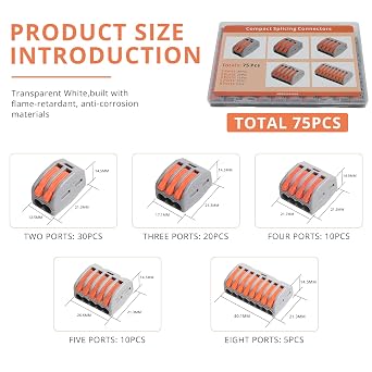 75PCS Lever Wire Connectors Kit for 28-12AWG Wires