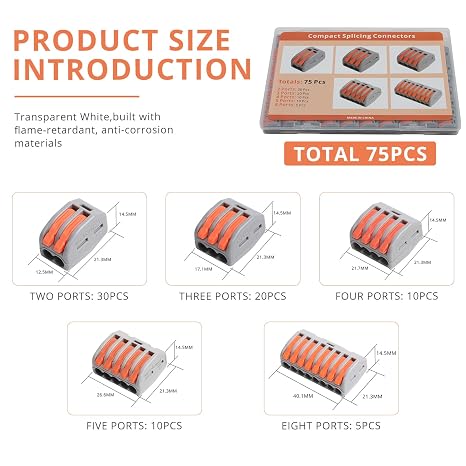 75PCS Lever Wire Connectors Kit for 28-12AWG Wires