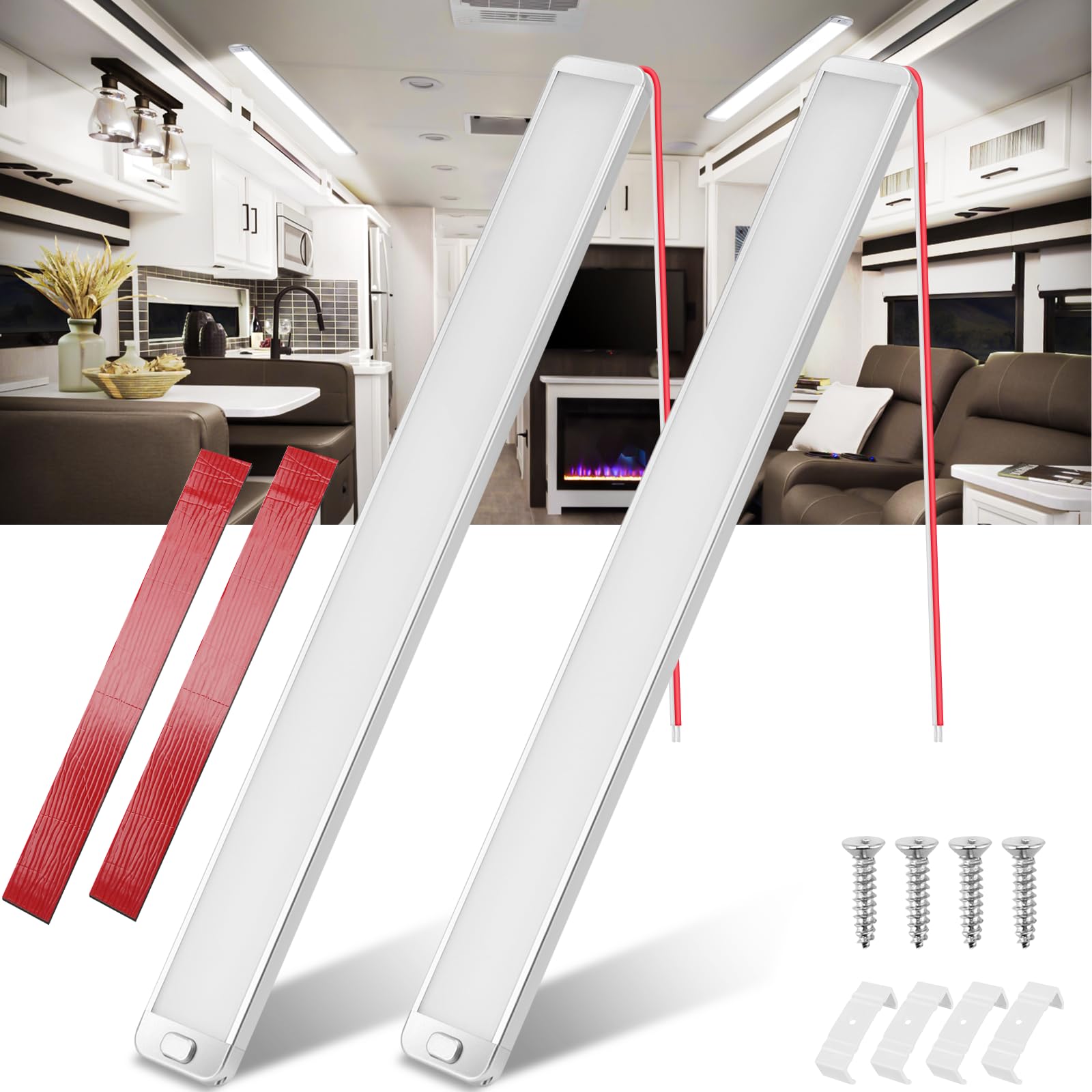 TrustWeel 2 Strisce LED 12V 228 LED 10W 1500LM 6000K – Barra Luminosa Per Interni Auto, Camper, Barca, Armadio, Con Interruttore E Clip In Acciaio - 2