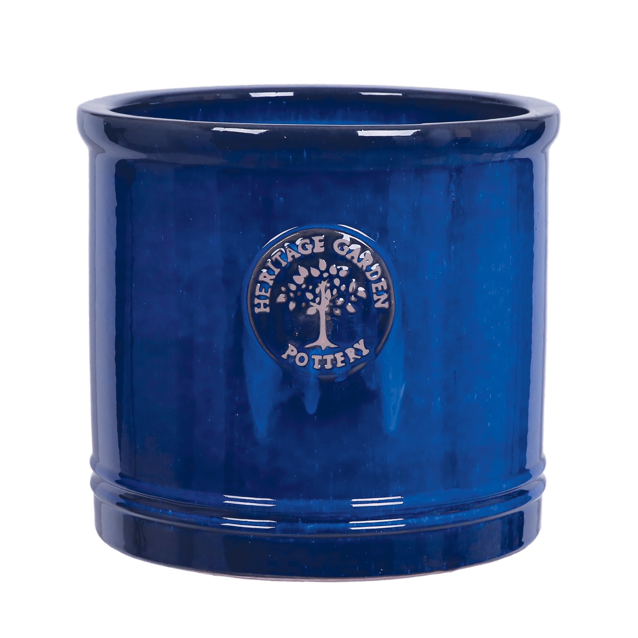 Medium 24cm Blue Heritage Cylinder Garden Ceramic Planter Plant Flower Pot - Frost Proof