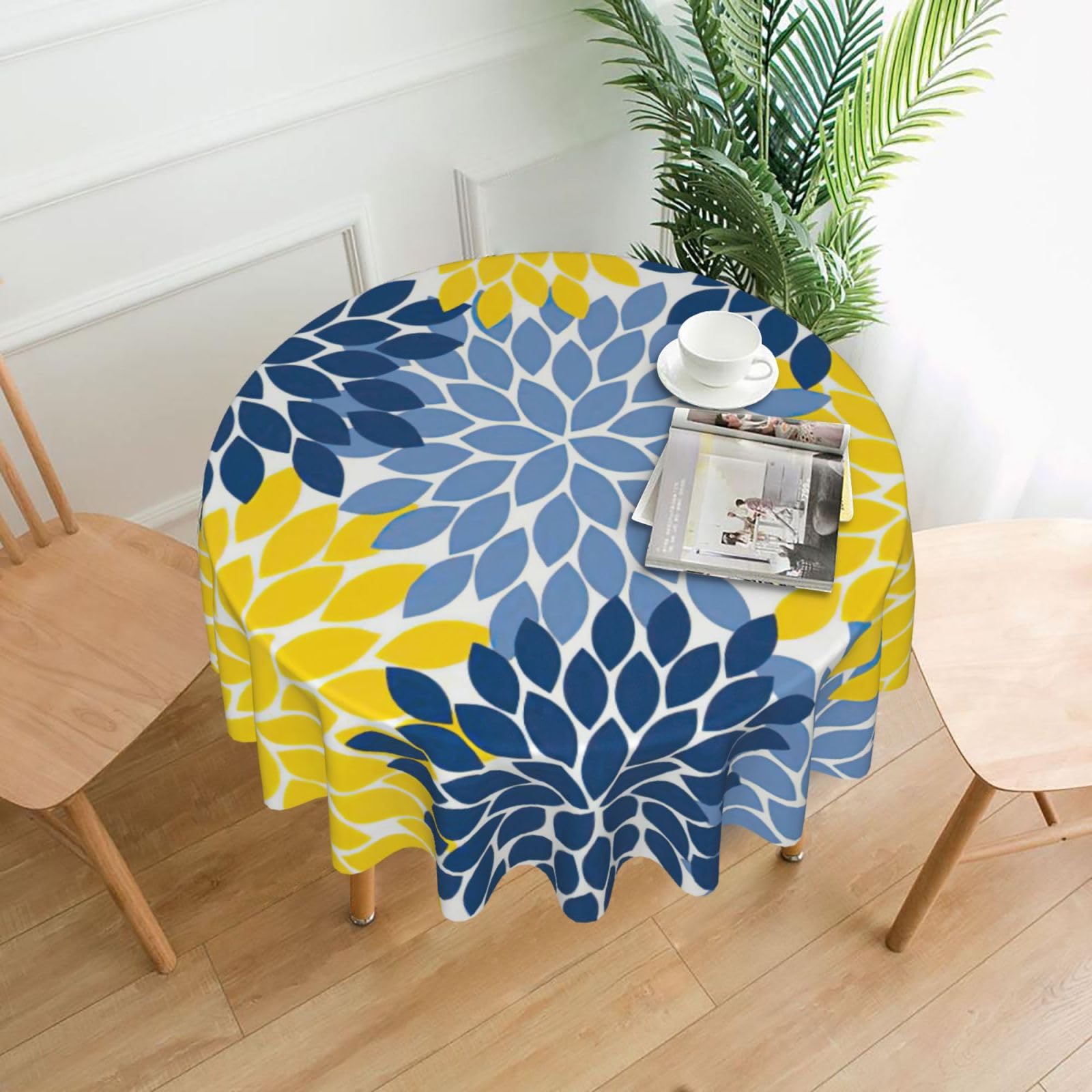 SDEGTHO Dahlia Pinnata Print Modern Retro Round Tablecloth 60in Polyester Fabric Cover for Party Dining Table Washable