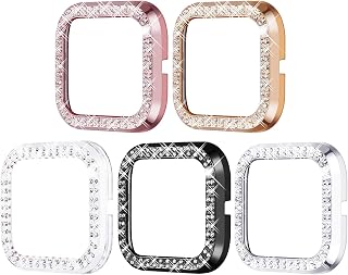 Surace Compatible for Fitbit Versa 2 Case, Bling Crystal Diamond Frame Protective Case Compatible for Fitbit Versa 2 Smart Watch (5 Packs, Rose Gold/Pink Gold/Black/Silver/Clear)