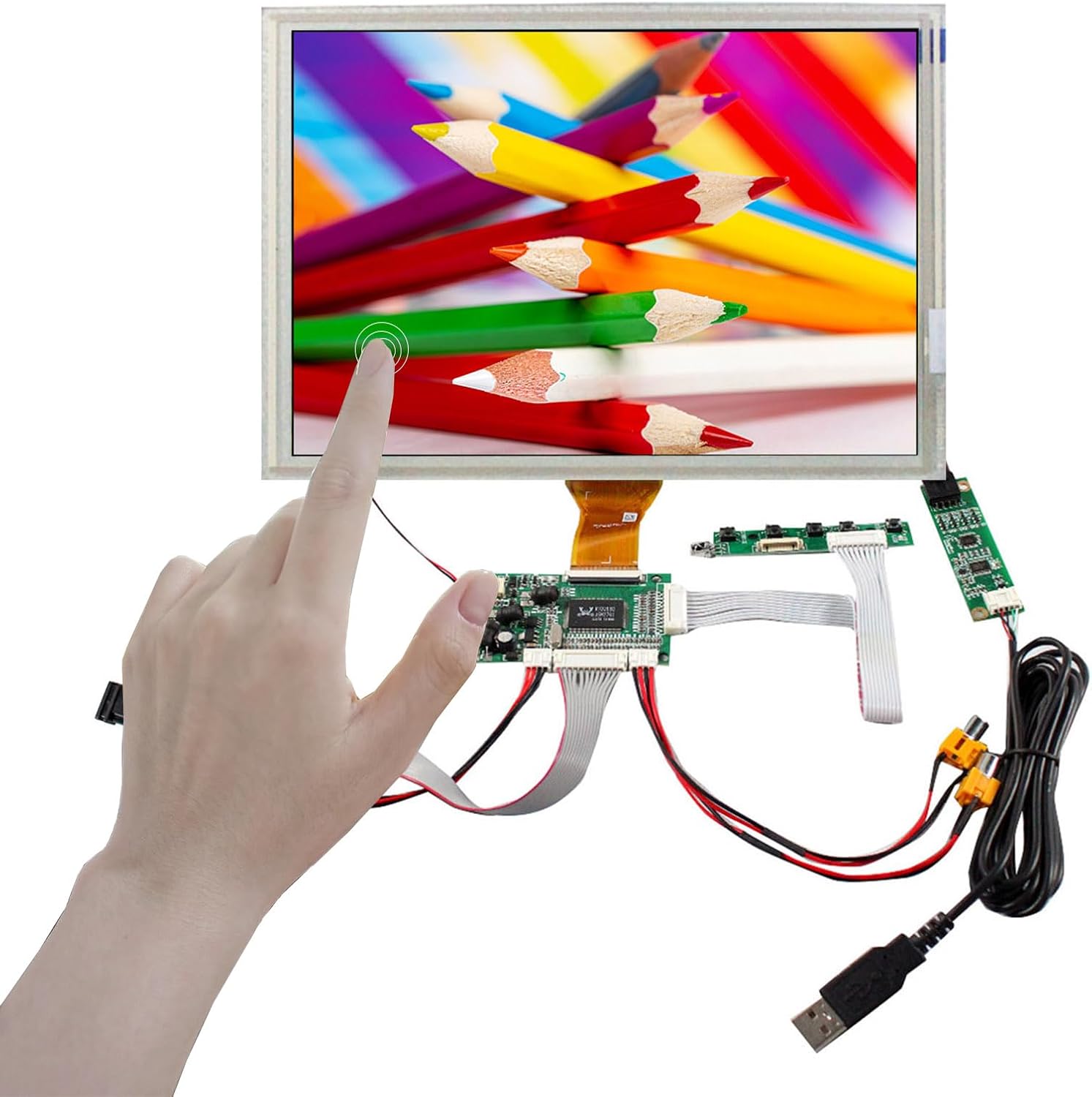 8" EJ080NA-05A 800X600 TTL LCD Screen with 4-Wire Resistive Touch Panel and VGA 2AV Controller Board 50pins