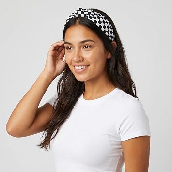 Black and White Checkered Headbands 2PCS, Knotted Headbands for Women Non Slip Top Knot Hair Band Cross Knot Headband