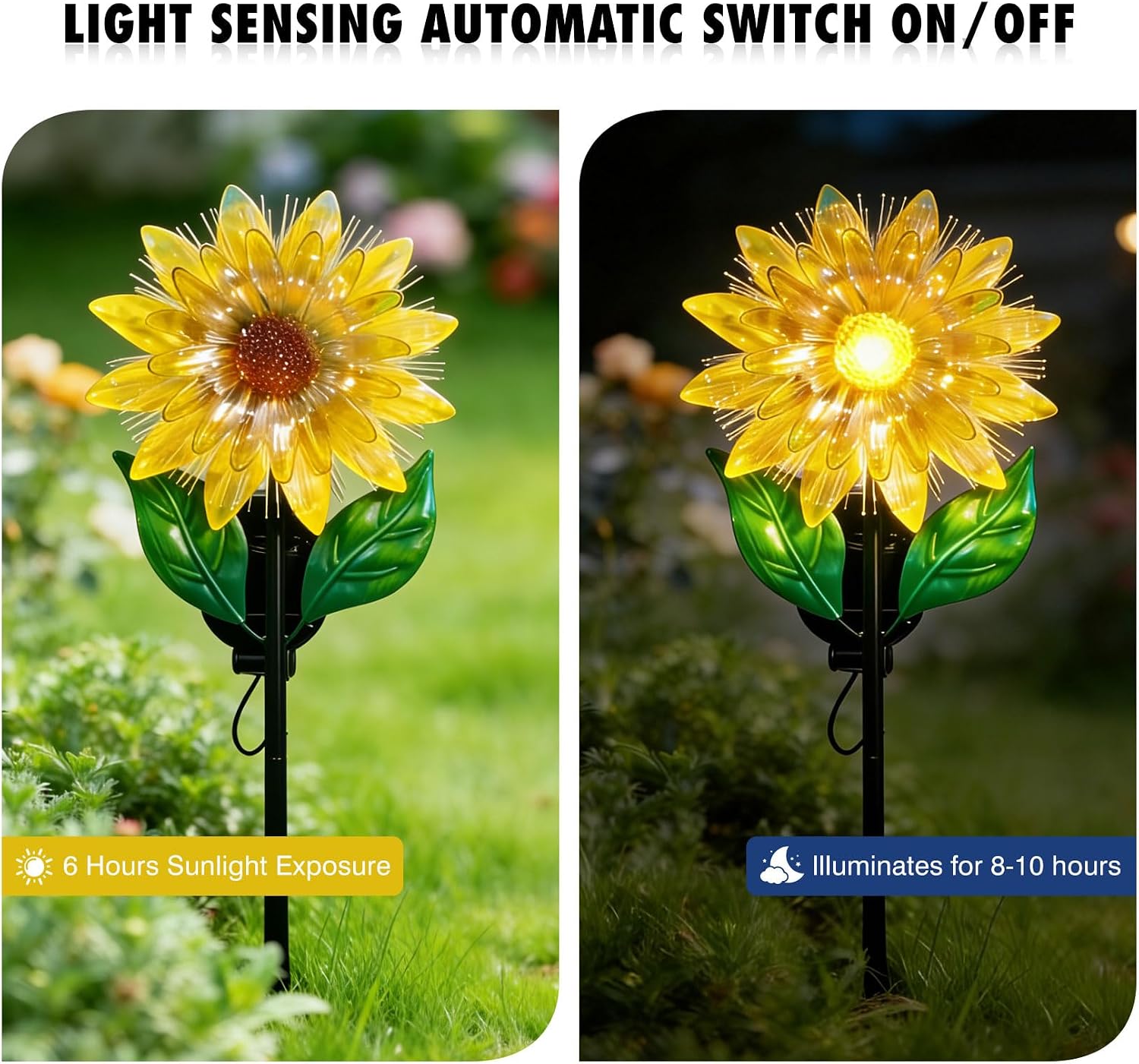 esgarden LEDs Solar Stake Lights for Garden Sunflower Garden Gifts Metal Warm White Stakes Lights for Lawn Ornaments, Yard Art, Pathway, Patio Decorations Gift for Mom Dad Grandma