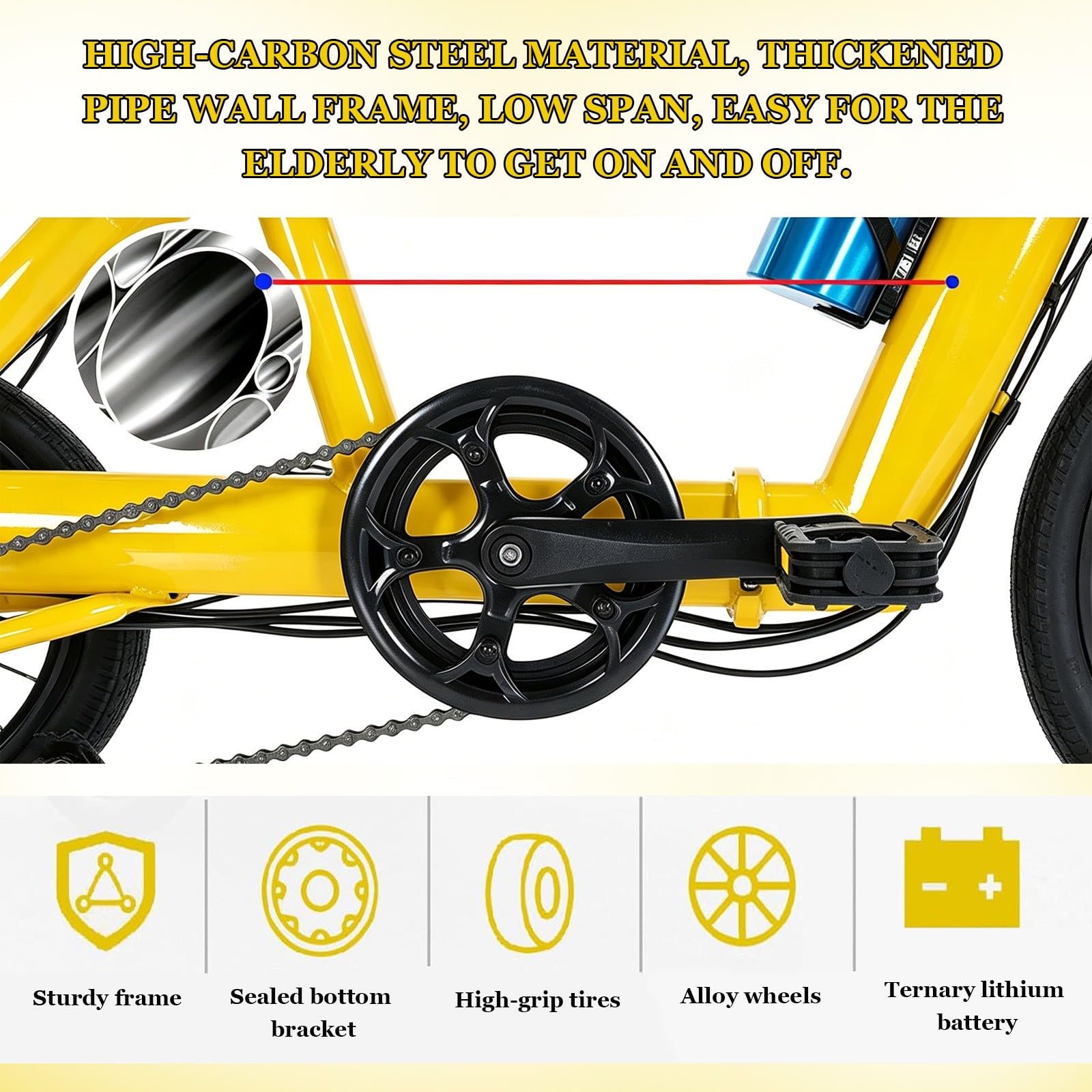 Triciclo Elettrico Per Adulti/Trike Elettrico,Autonomia 45-70 Km,Bici Elettrica A 3 Ruote,Con Ampio Cestino E Batteria Rimovibile Da 48V 10.4 Ah,Per Uomini E Donne Yellow