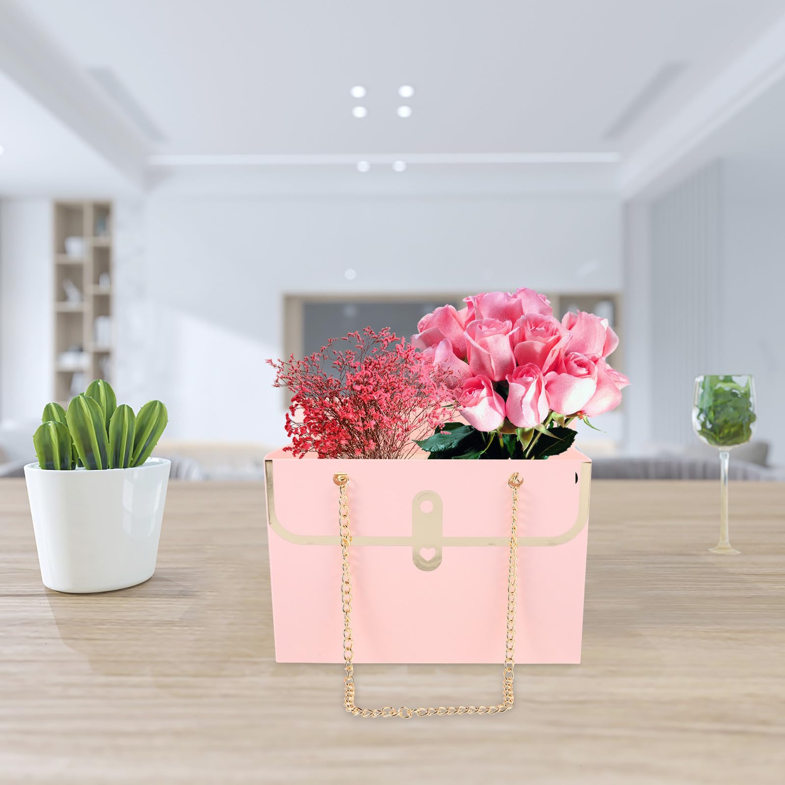 Didiseaon 20 Unidades Bolsa de Obsequio Rectangular Rosa para Flores, Papel