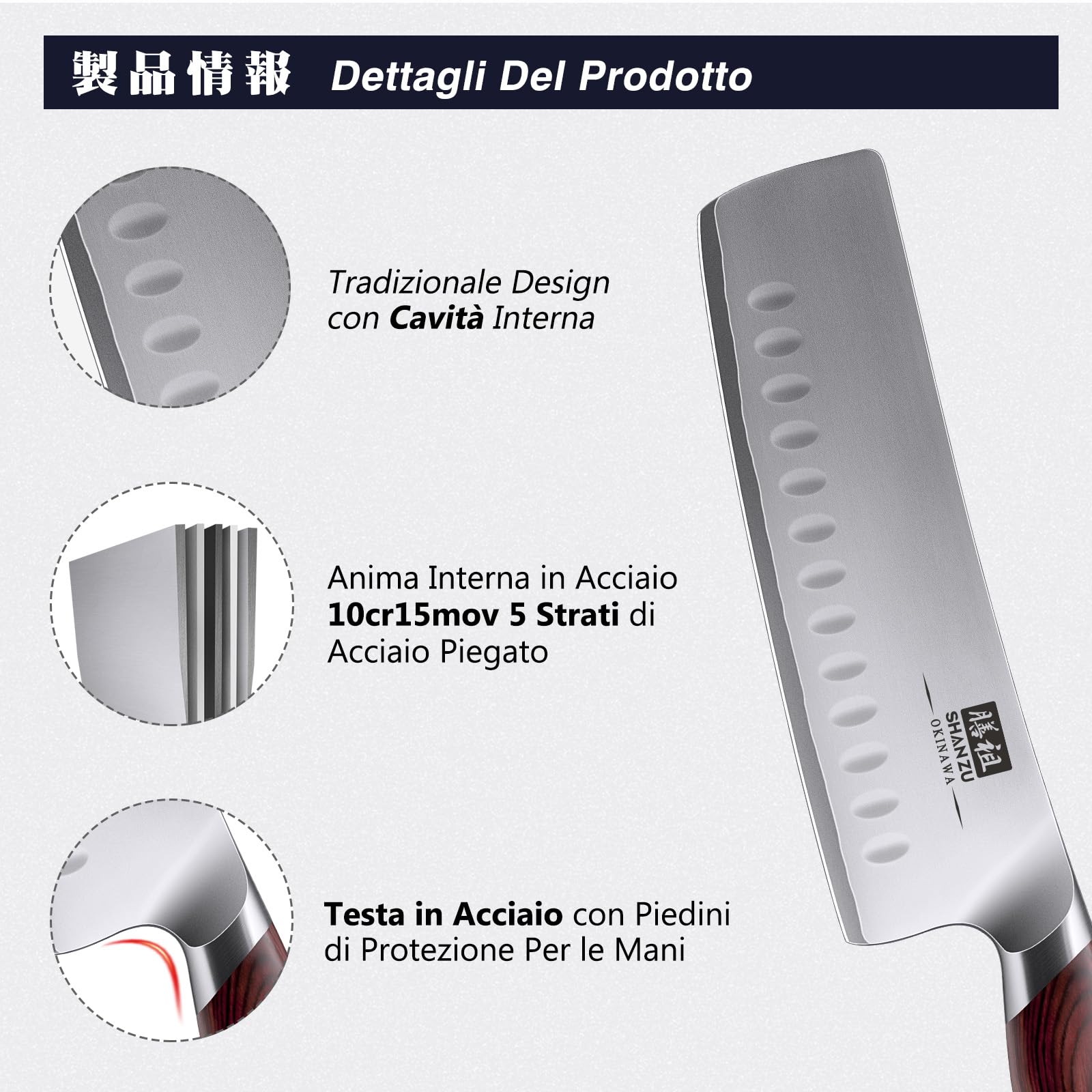 SHAN ZU Coltello Nakiri 18cm, Coltello da Cucina Giapponese per Carne e Verdure, Coltello da Chef Lama Acciaio Inossidabile ad Alto Tenore di Carbonio 10Cr15Mov e Impugnatura Ergonomica in Legno Pakka