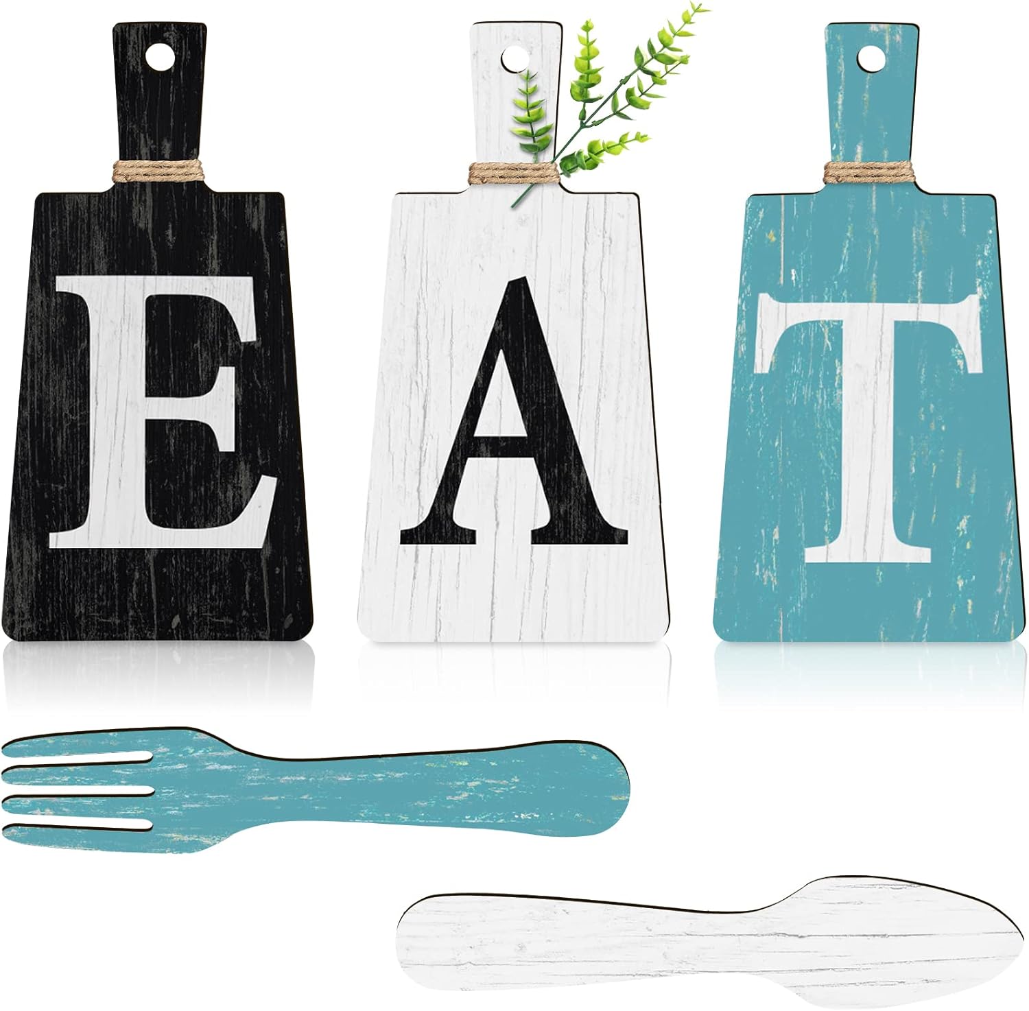 Jetec Cutting Board Eat Sign Set Hanging Art Kitchen Eat Sign Fork and Spoon Wall Decor Rustic Primitive Country Farmhouse Kitchen Decor for Home Decoration(Black, Gray White, Blue Green) Jetec Cutting Board Eat Sign Set Hanging Art Kitchen Eat Sign Fork and Spoon Wall Decor Rustic Primitive Country Farmhouse Kitchen Decor for Home Decoration(Black, Gray White, Blue Green)