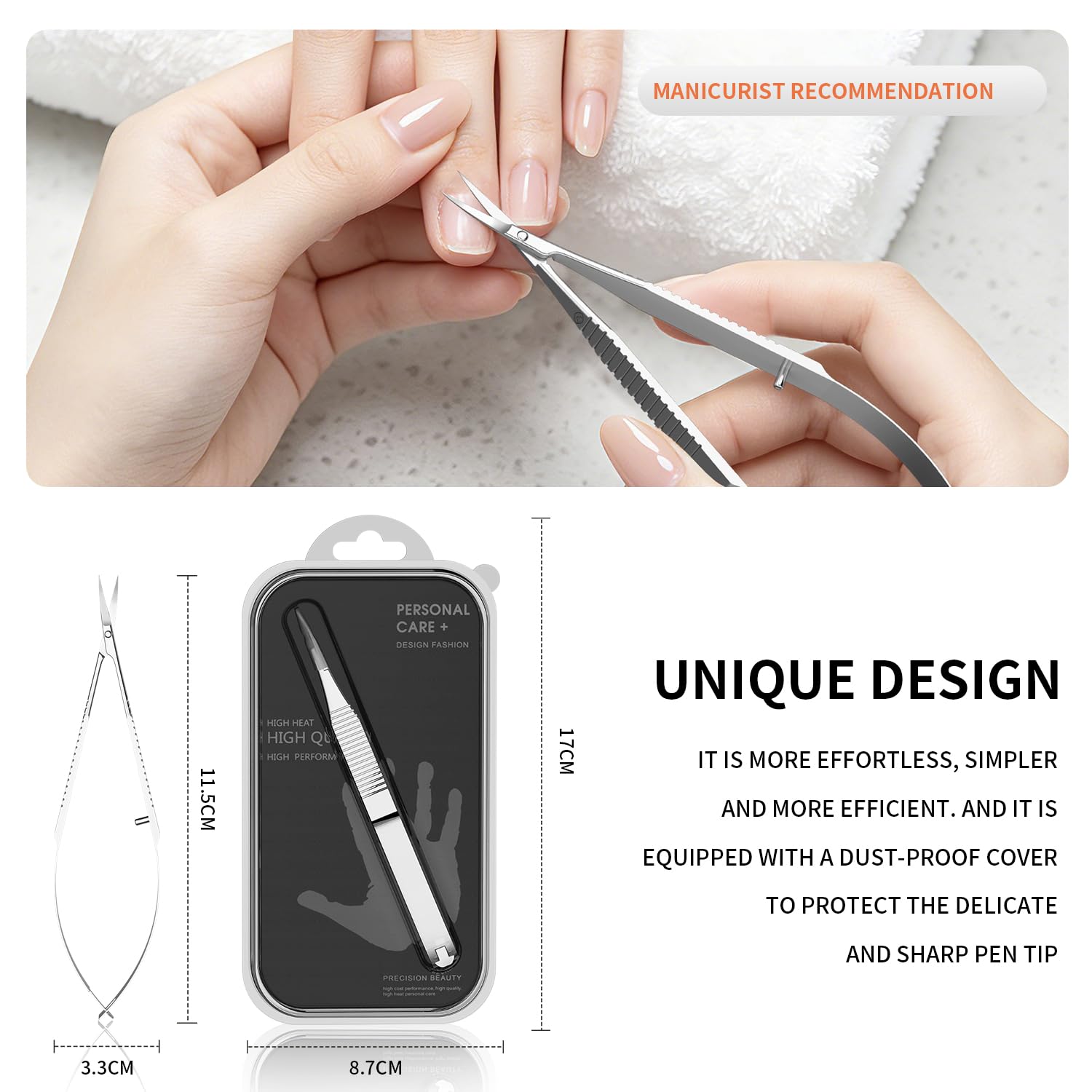 ZIZZON Ciseaux à cuticules Kit de toilettage professionnel à pointe pointue extra fine incurvée pour les sourcils, les cils, les ongles et la peau sèche