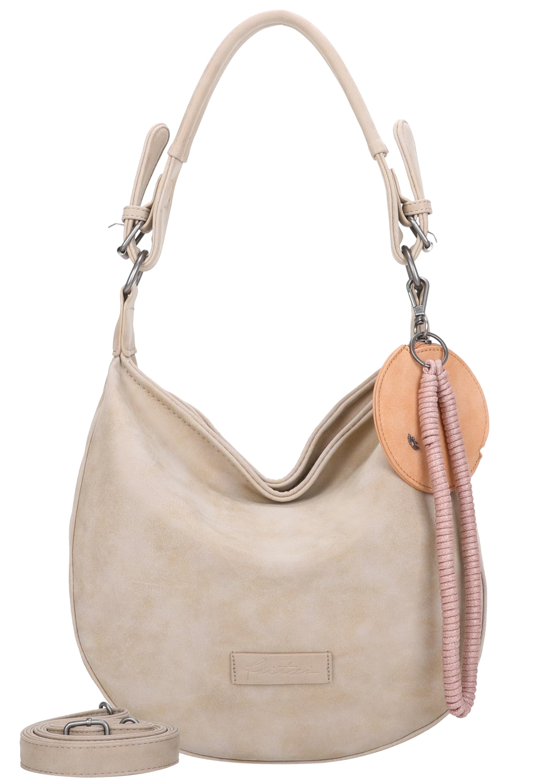 Fritzi Hobo Vintage Hobo Kunstleder Damen Umhängetasche Festival City vegan abnehmbarer Anhänger Vintage-Waschung 31 x 33 x 10 cm – Schwarz, Rosa, Braun, Gruen, Beige, Pink, Blau, Gelb