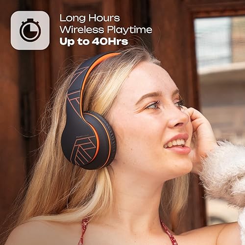 Miniatura 7 de PowerLocus Auriculares Bluetooth inalámbricos, audífonos sobre la oreja con micrófono, tiempo de reproducción de 50 horas, sonido estéreo de alta