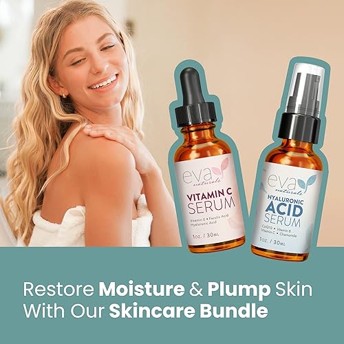 Miniatura 3 de Eva Naturals Paquete Hydrate and Brighten para el cuidado de la piel incluye suero de ácido hialurónico y suero de vitamina C restaura la humedad