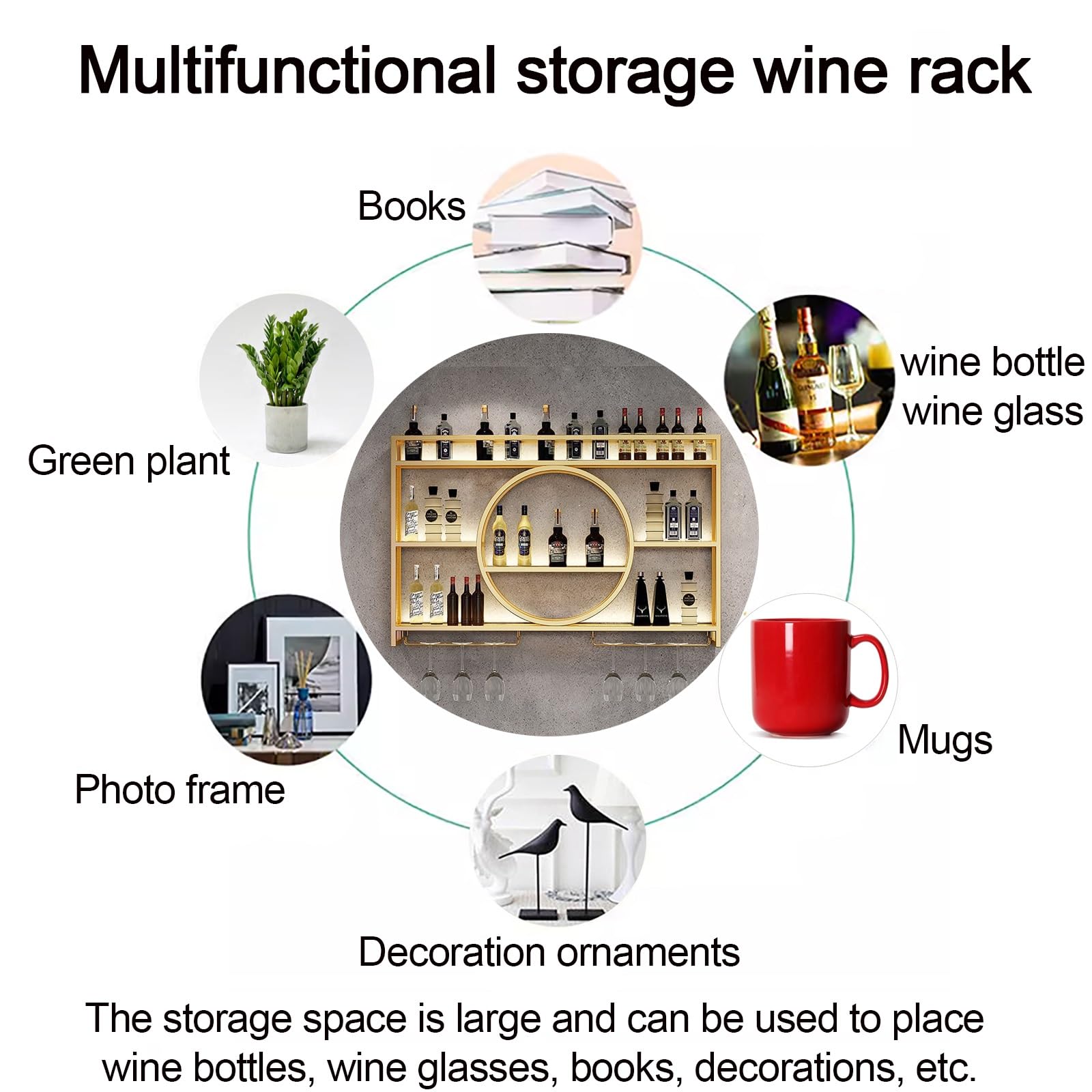 Botellero De Hierro De Estilo Industrial,Estante De Vino Montado En La Pared para Botellas,Enfriador De Vino Montado,Botellero De Almacenamiento Multifuncional,Soporte para Copas De Vino (Size