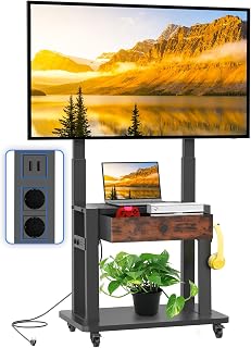 Maiproo TV Stand with 32-75 Inch Power Socket Flat Panel Curved Monitor Up to 100kg (LCD/LED/OLED) Mobile TV Stand with Cloth Box and Wheels, Height Adjustable