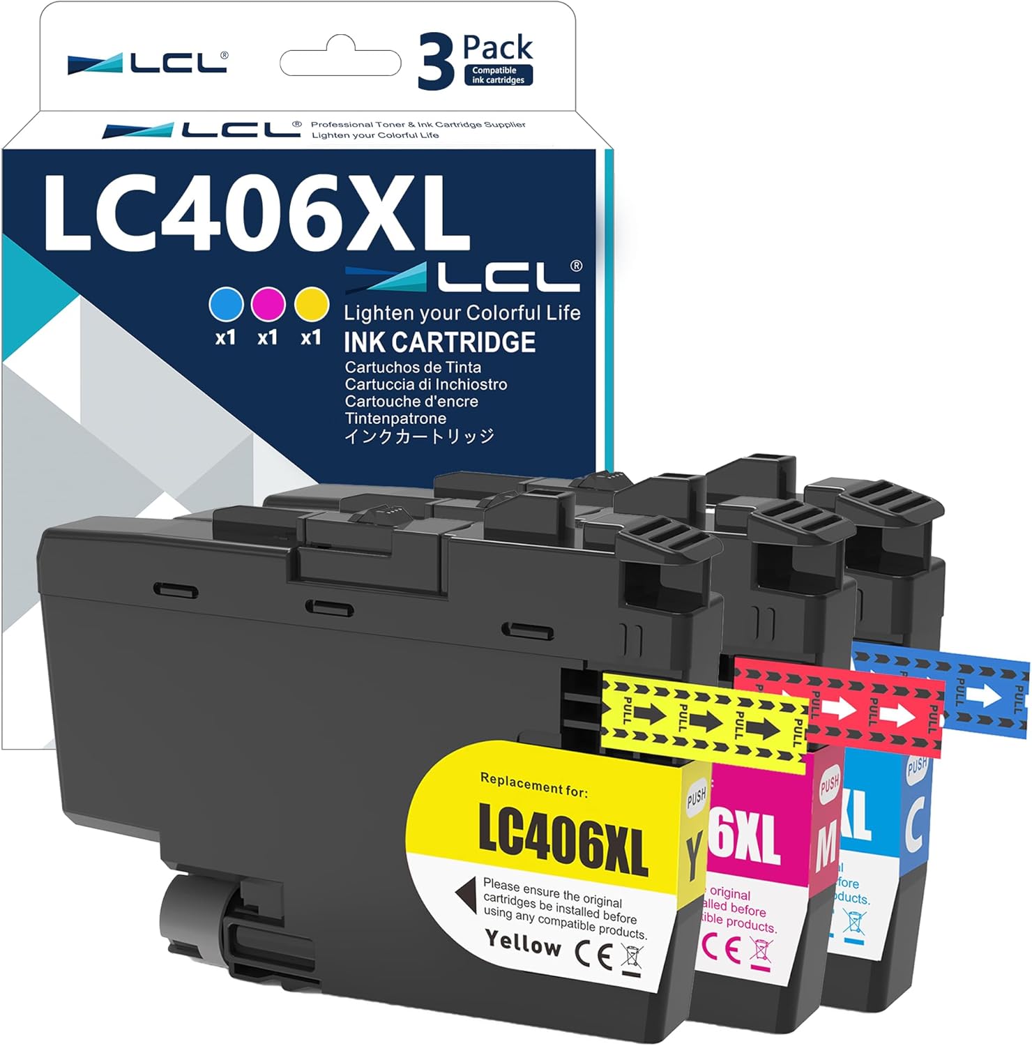 LC406XL Color Ink Cartridges High Yield Replacement for Brother LC406 LC406XL 406XL Cyan Magenta Yellow Ink for MFC-J4335DW MFC-J4345DW MFC-J4535DW MFC-J5855DW J5955DW J6555DW J6955DW Printer (3-Pack)