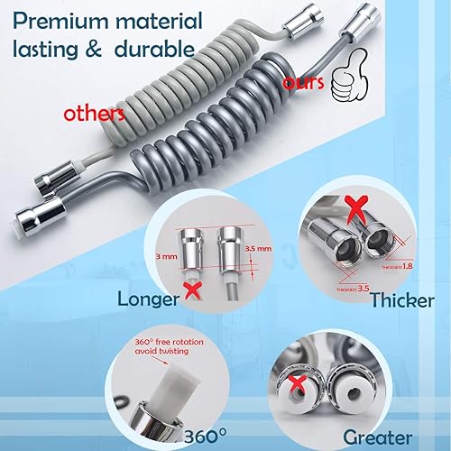 Miniatura 4 de Manguera de resorte para bidé, tubo de ducha flexible, antitorsión y estirable hasta 6.6 ft para agua de fontanería, inodoro, bidé, pulverizador