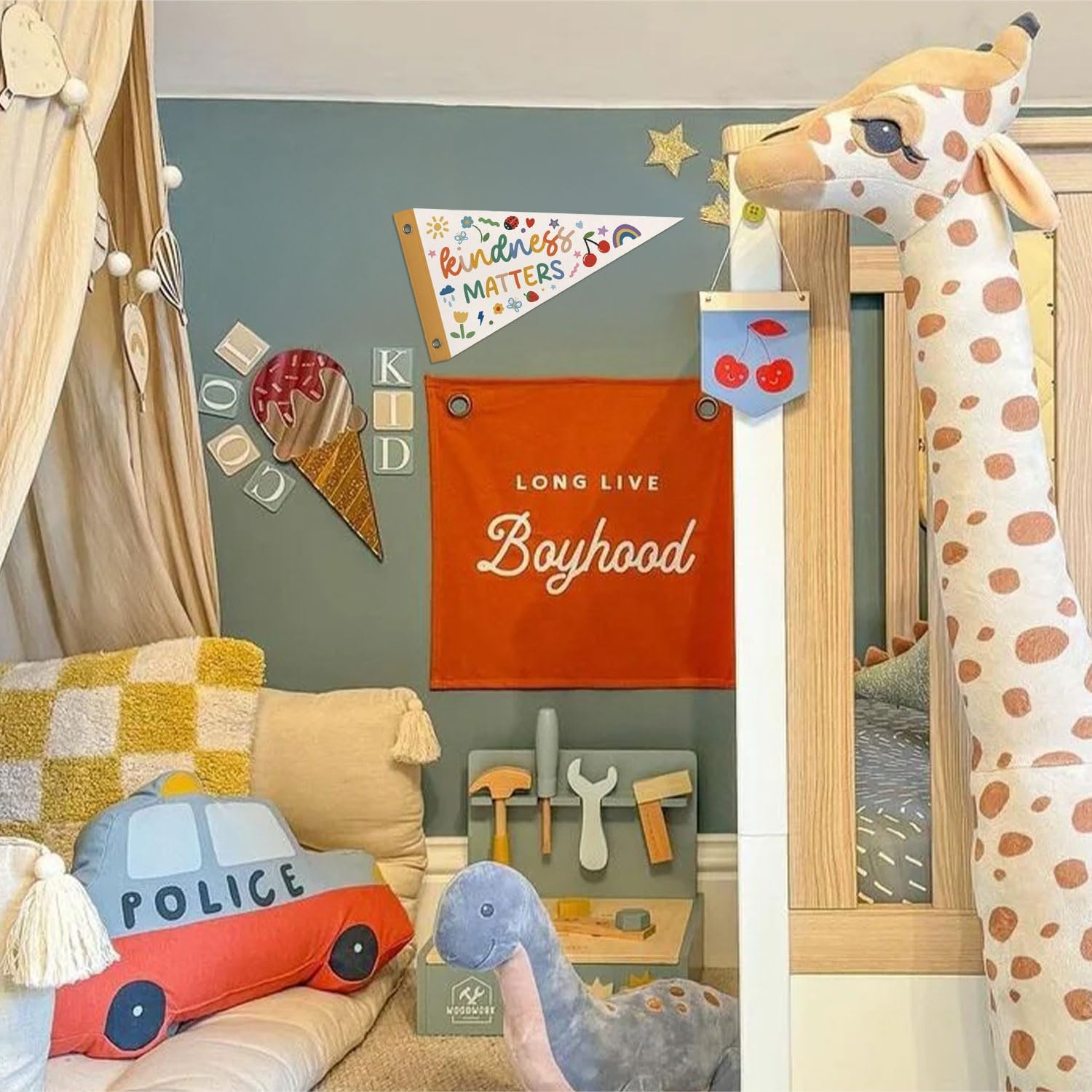 Whimsical Playroom Nursery Decor Kindness Felt Pennant Banner Flags