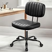DUMOS Small Armless Desk Chair with Lumbar Support - Height Adjustable PU Leather Office Chair for Small Spaces, Kids & Adults, Black