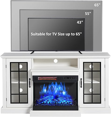 Miniatura 5 de LUXOAK Soporte de TV con chimenea eléctrica de vidrio de 3 lados, centro de entretenimiento multimedia de 59 pulgadas con gabinete de almacenamiento