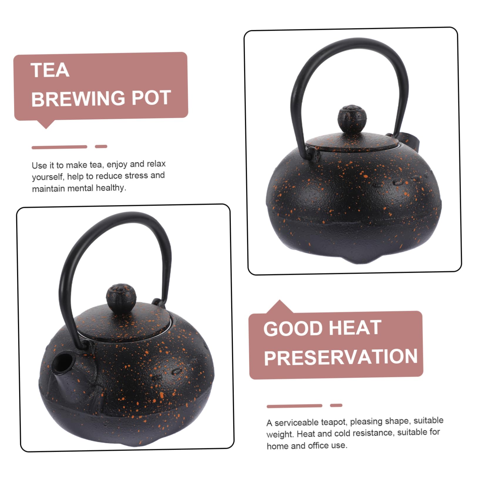 Tetera de Hierro Fundido Negra 0, 4 L para Casa de Té | Estilo Vintage Retro, Cómoda de Sostener, Hierro Resistente y Forma Agradable