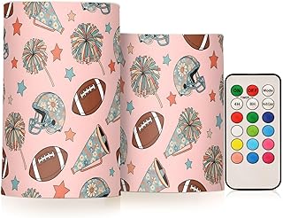 Football Helmets Stars Flameless Candles with Remote and Timer Pillar Candles Set of 2 Flickering Led Battery Operated Candles for Christmas Wedding,(Not Include Battery),