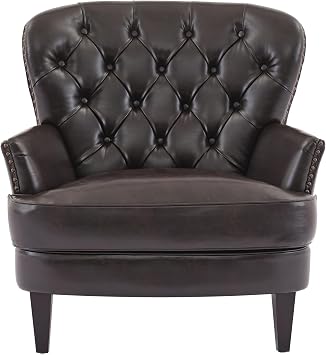 Christopher Knight Home Tafton Tufted Leather Club Chair, Brown 35D x 33.5W x 34.5H in