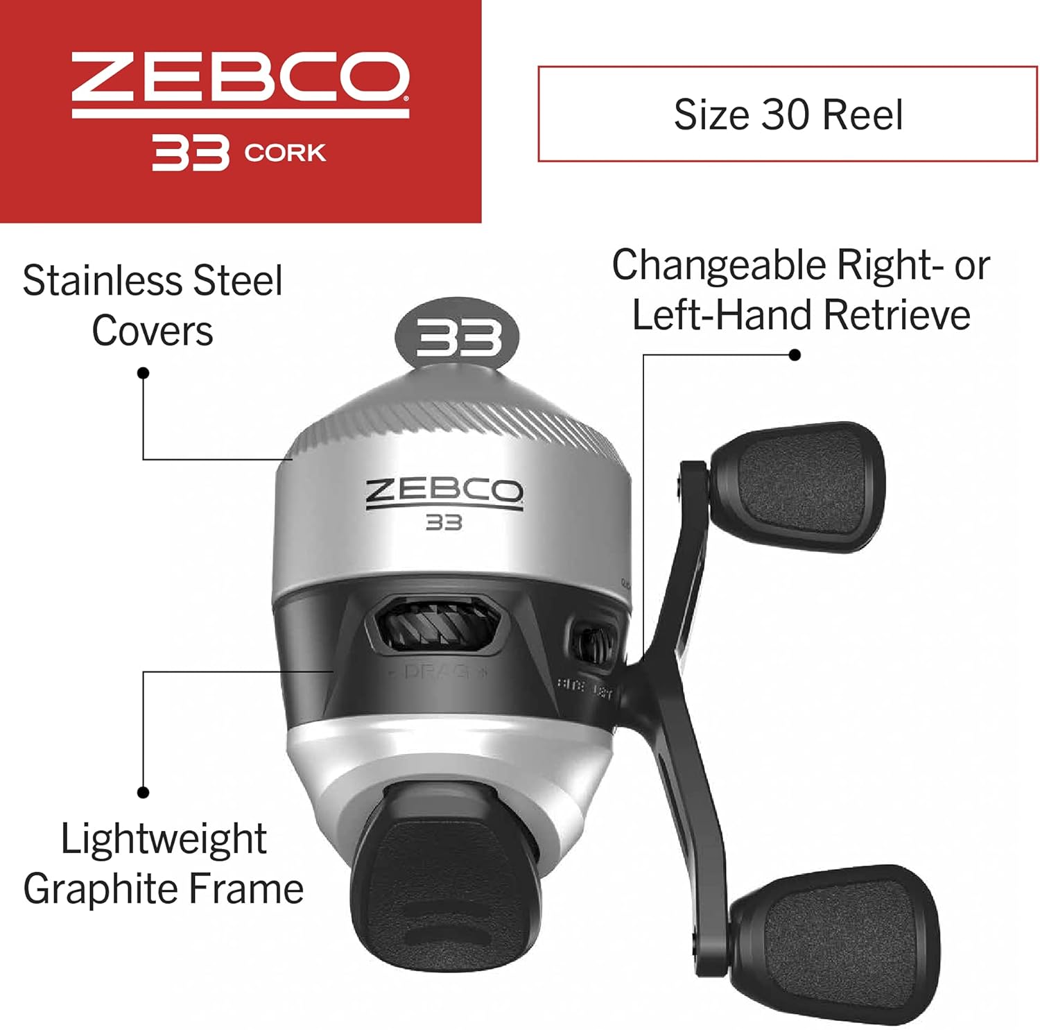 Zebco 33 Cork Reel and Fishing Rod Combo, Graphite Rod with Cork Handle, QuickSet Anti-Reverse Fishing Reel with Bite Alert, Black