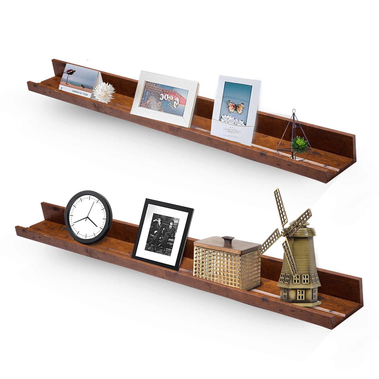 Muzilife 35.4" Large Floating Shelves Wood Wall Shelf with Lip, 2Pcs, Honey — image 1