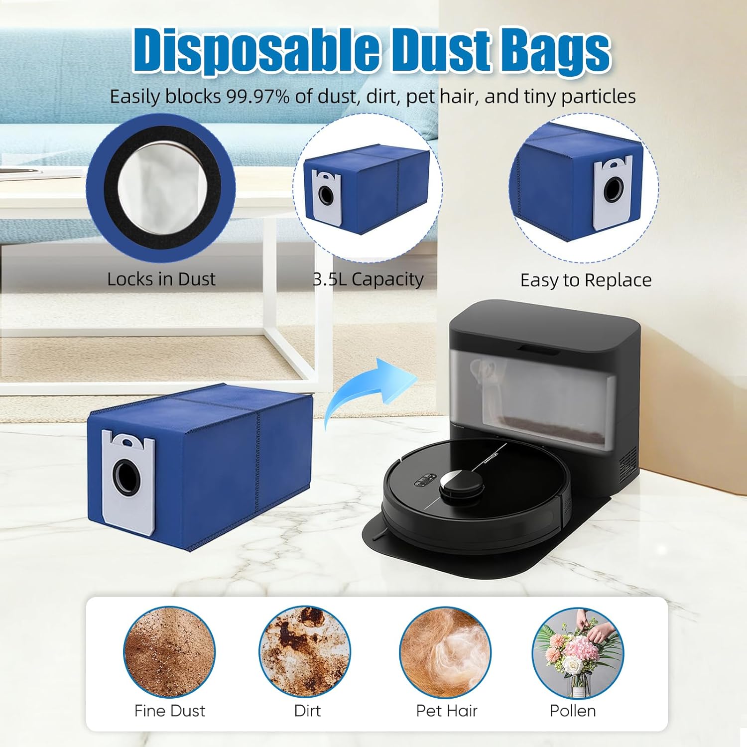 14-Piece Dustin/Orb-i Replacement Parts Kit for bObsweep Robotic Vacuum - Compatible with Dustin/Orb-i Models, Includes 1 Main Brush, 4 Side Brushes, 4 Filters, 4 Dust Bags & 1 Cleaning Tool