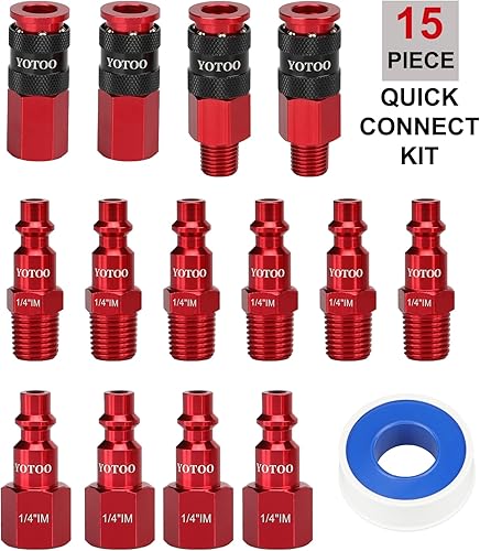 Miniatura 2 de YOTOO Kit de acoplador y enchufe de aire universal de 15 piezas, accesorios de manguera de aire de conexión rápida, accesorios de aire de aluminio