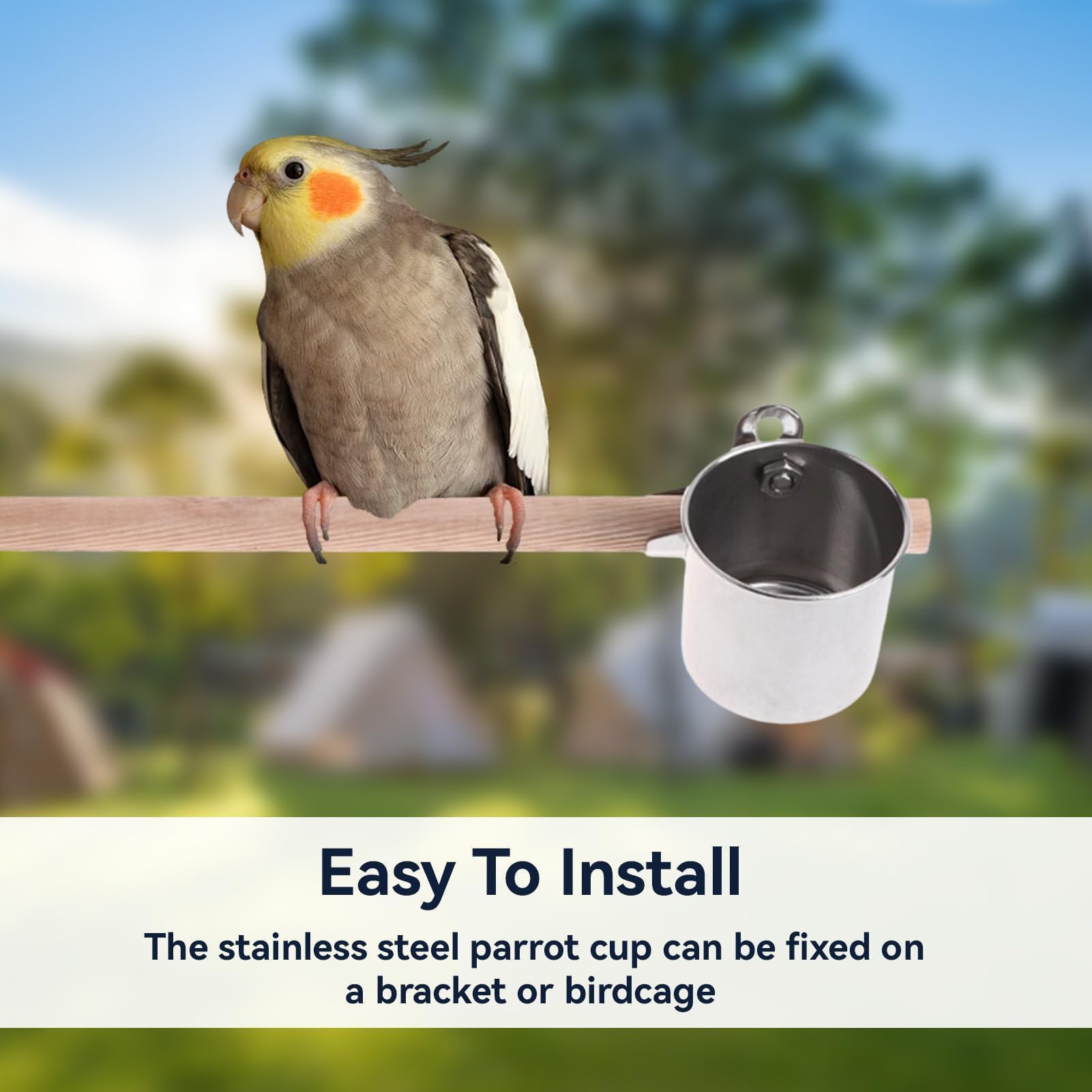 Stainless Steel Bird Feeder Bowls, Parrot Feeding Cups Bird Perch Chinchilla Food Bowl with Clip and Parrots Cage Stand Stainless Bird Cups Single - image 7