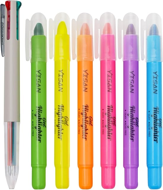 YISAN Bible Highlighters and Pens No Bleed,Bible Study Supplies,6 Gel Highlighters and Multicolor Pen for Journaling,Dry Markers,70603