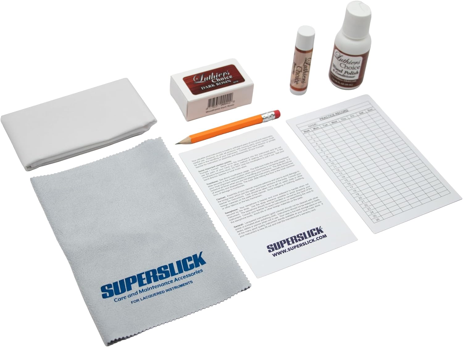 Superslick Violin & Viola Care Kit – Complete Instrument Maintenance Set with Rosin, Wood Polish, Swab & Practice Record – Assembled in USA