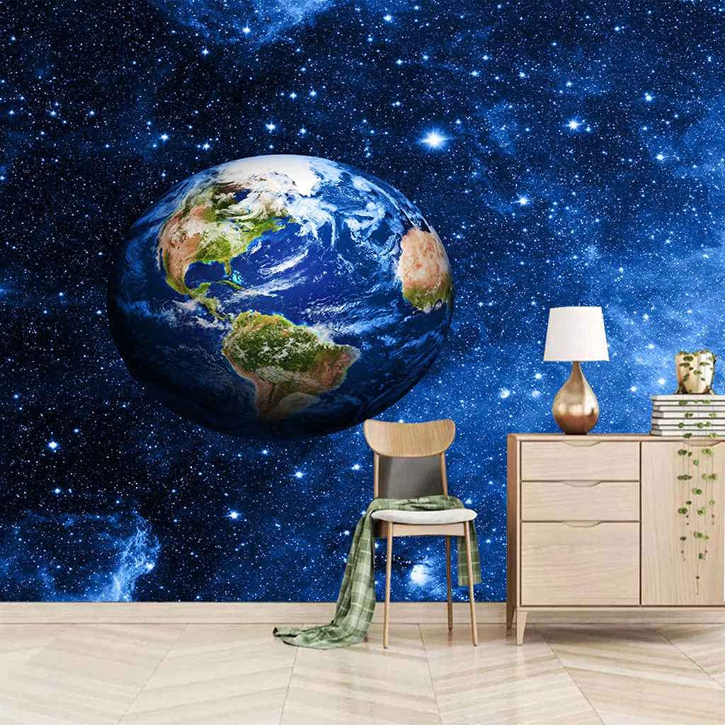 Papier peint panoramique 3D espace bleu 350x256 cm poster mural univers pour grand salon
