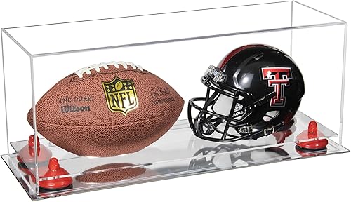 Miniatura 160 de Better Display Cases Acrílico 2 Mini casco de fútbol (no tamaño completo) vitrina con base de césped transparente (V46/A019)
