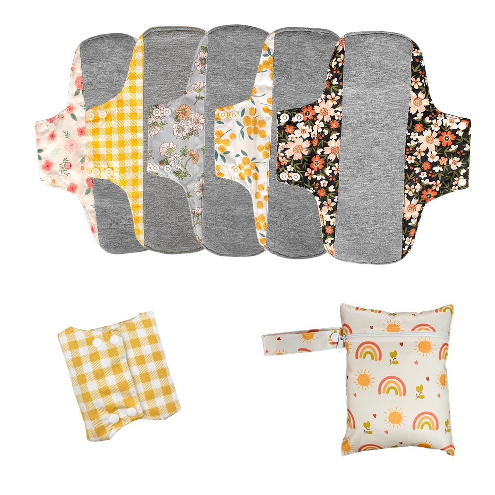 AIO Reusable Washable Cloth Menstrual Pads Sanitary Pad 5 pcs Pads with Mini Wet Bag M