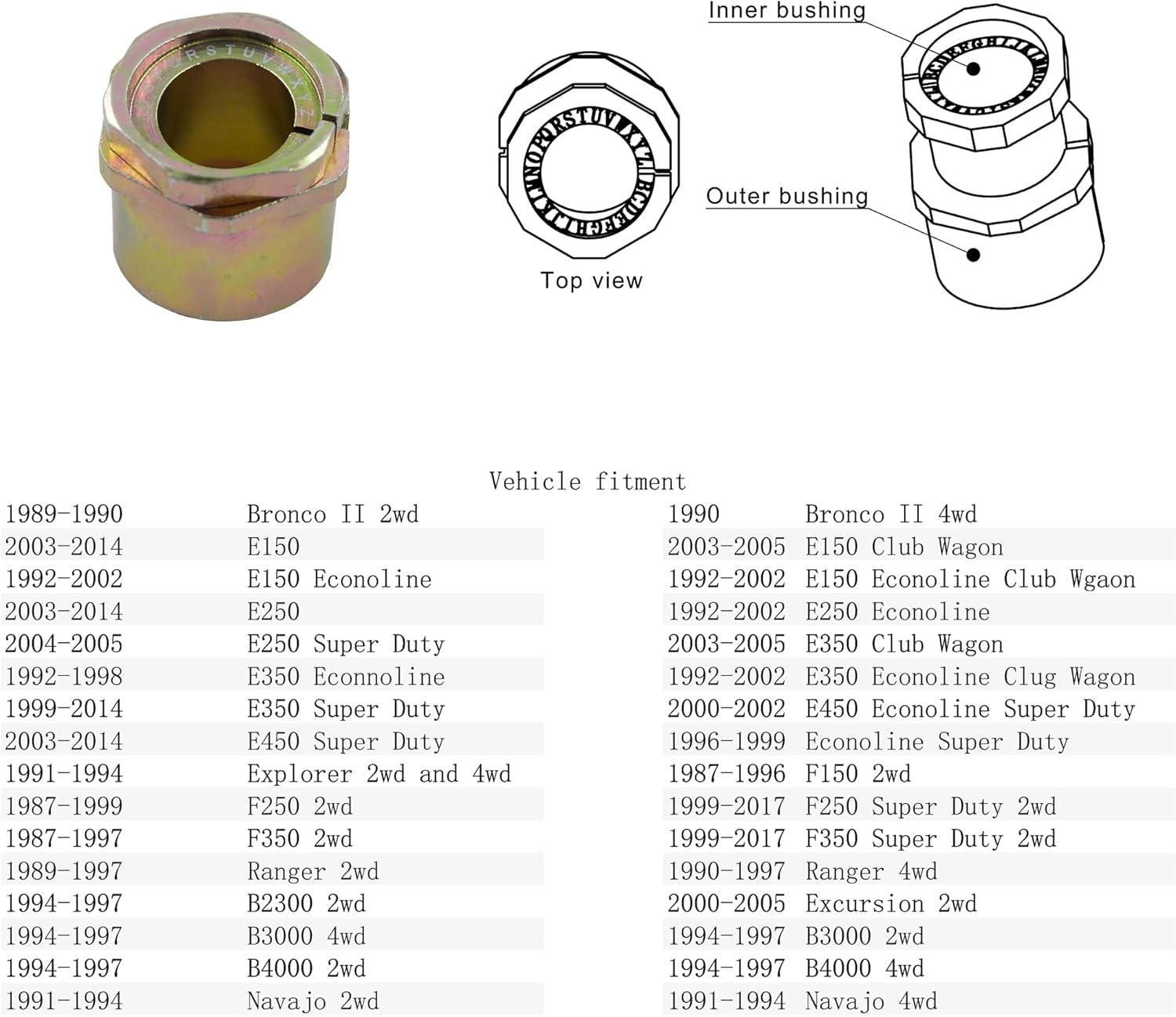 Adjustable Front Alignment Caster Camber Bushing for F150 F250 F350 Super Duty Ranger E-series (Pack of 2)