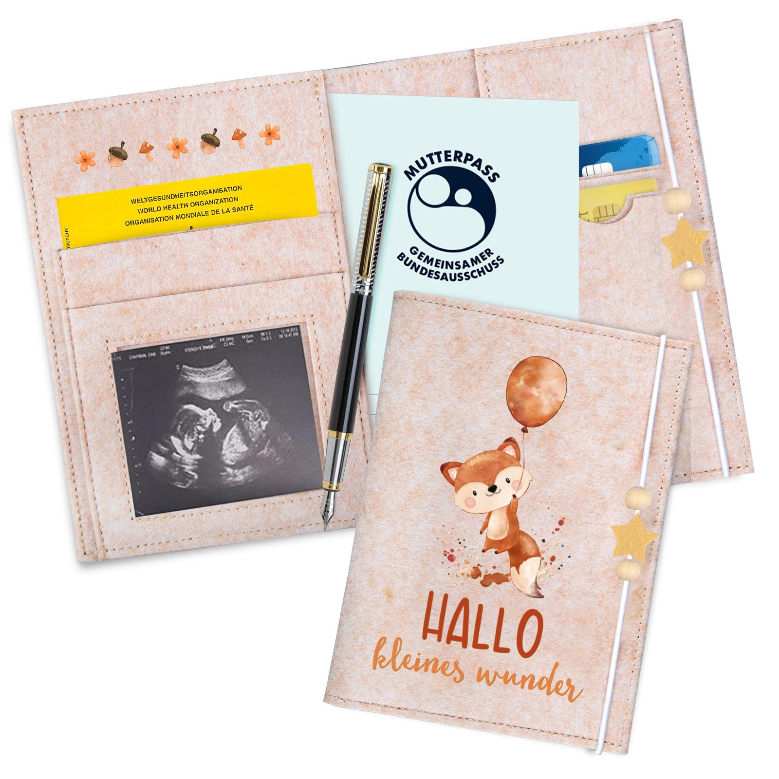 Mutterpasshülle aus Filz für Deutschen Mutterpass, Mutterpass-Schutzhülle zur Aufbewahrung von Impfpass usw,Süßes Geschenk für Schwangerinen und Zukunftige Mütter (Fuchs-Aprikose)