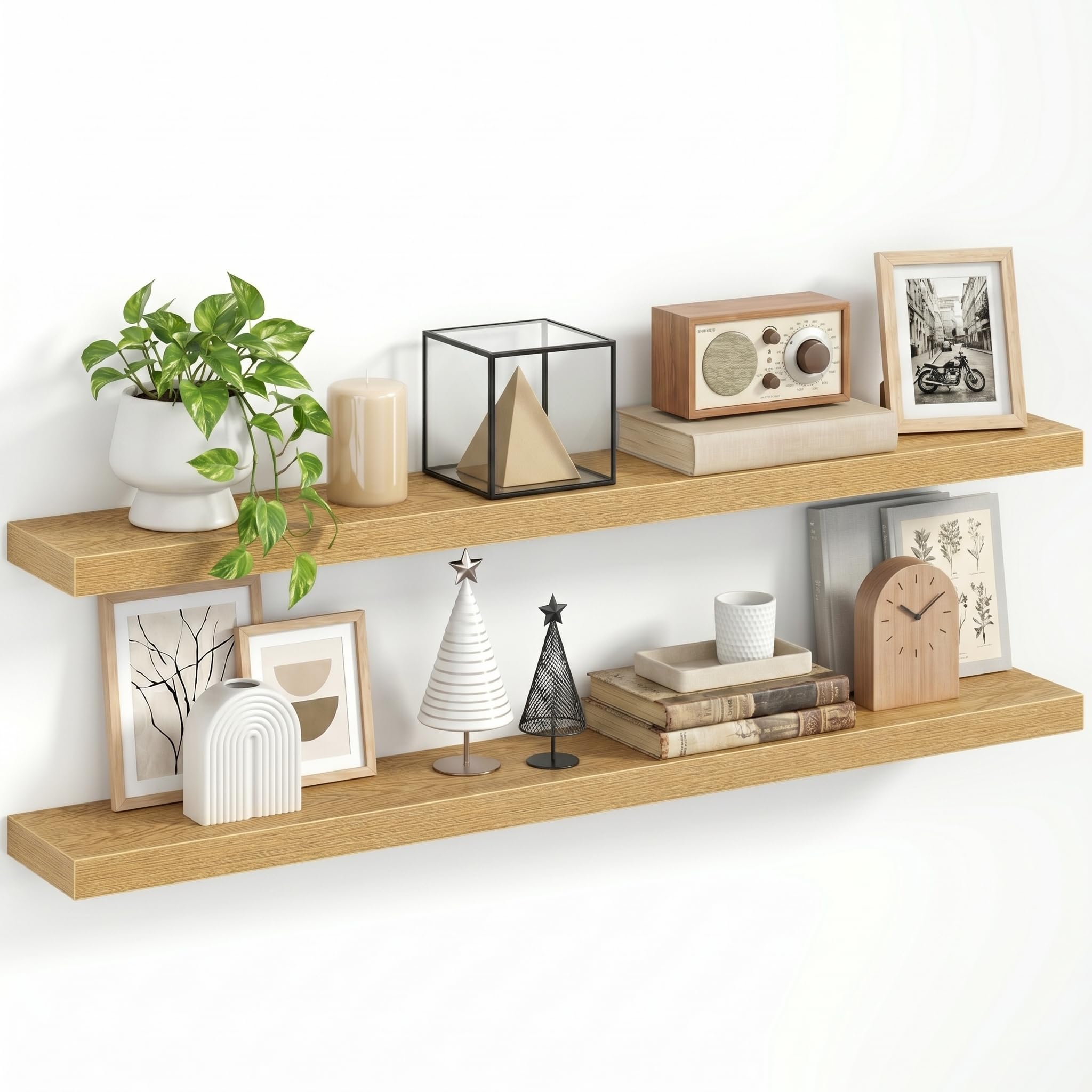 KovaScape 3.8cm Thick Floating Shelves for Wall, 120x16.5cm Wall Mounted Shelf, Wall Storage shelf,No Sag,Easy Install Wood Grain Shelf for Bedroom, Kitchen, Living Room & Hallway,Oak,2 PCS