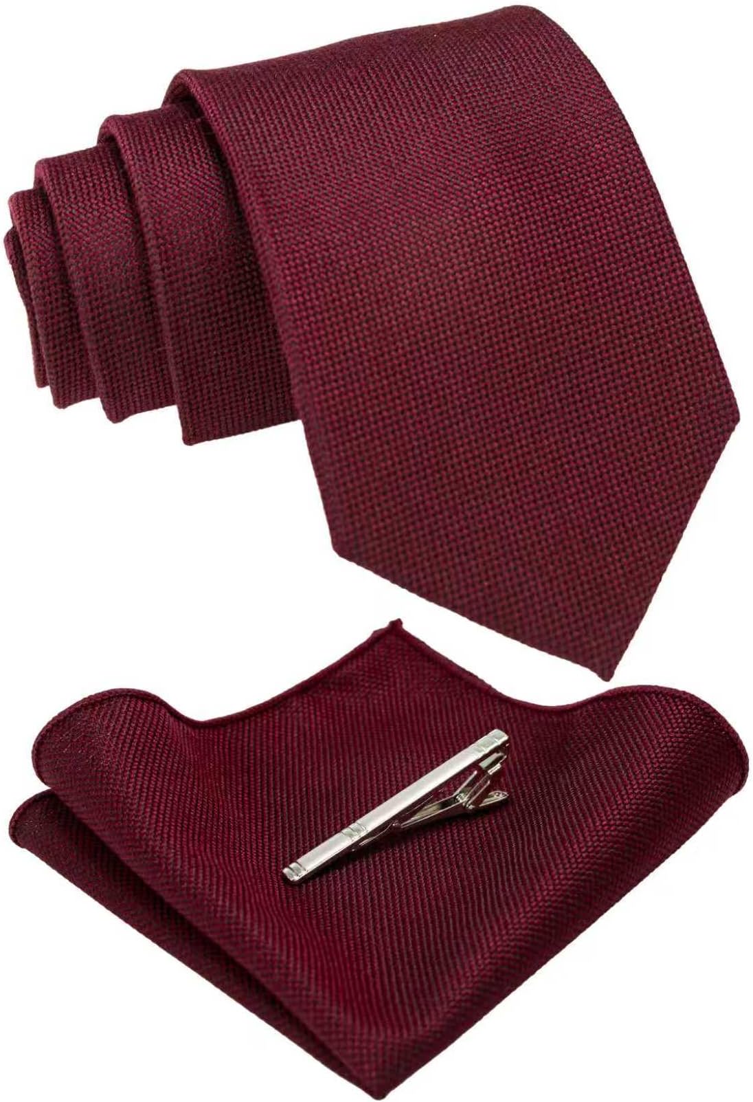 Solid Color Wool Tie and Pocket Square with Tie Clip Sets for Men