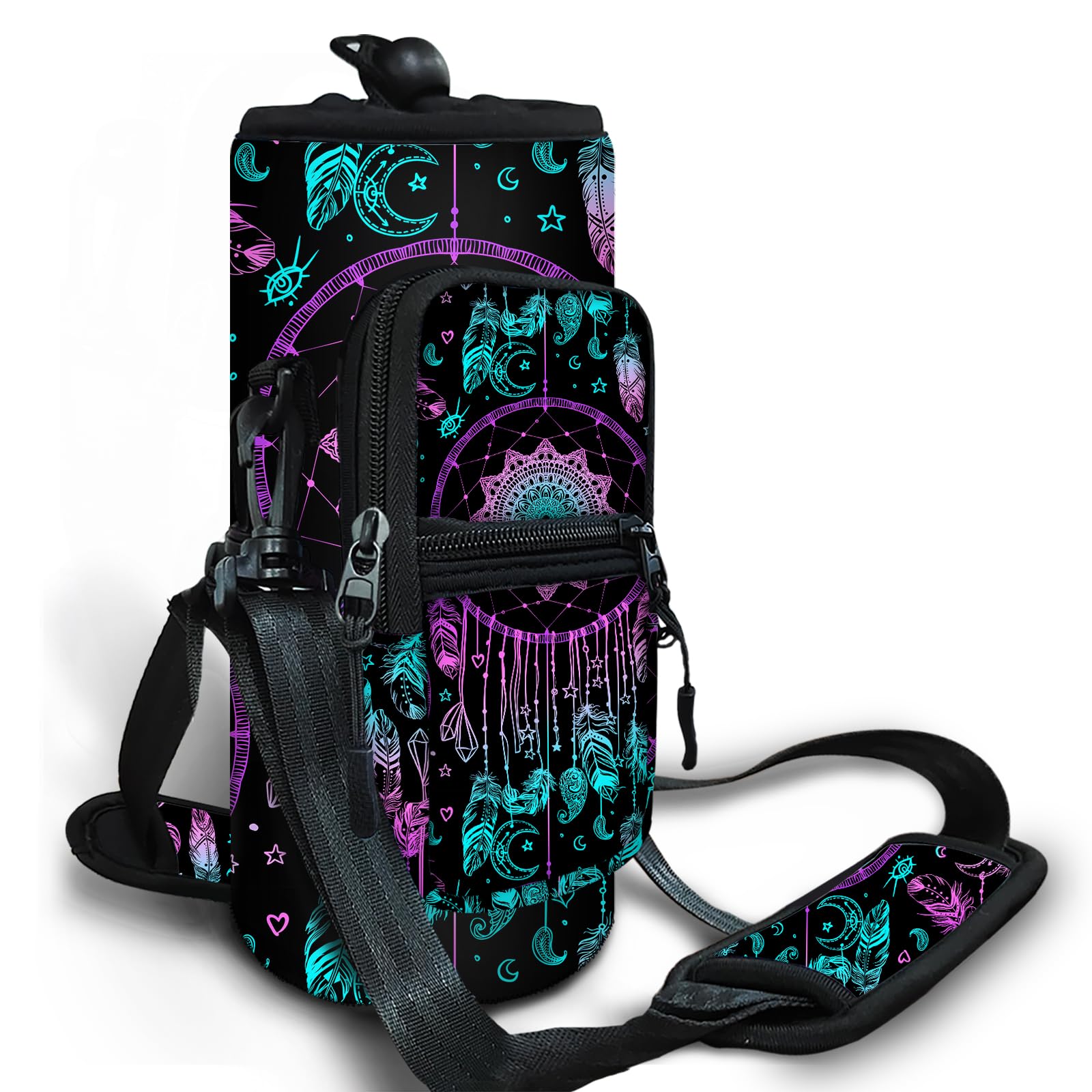 Dinky Water Bottle Carrier Bag with Adjustable Shoulder Strap - Neoprene Pouch Sleeve for Hiking, Camping and Fishing - Compatible with 32 oz, 40 oz