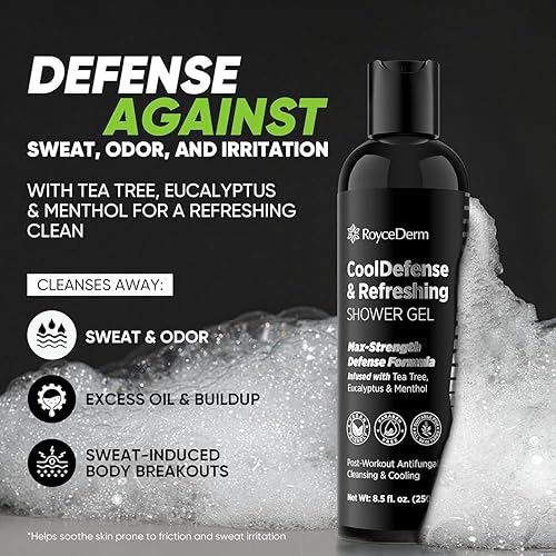 Miniatura 2 de Roycederm Gel de ducha antifúngico para hombres, ayuda con el pie de atleta, la picazón y la tiña, gel de ducha Cooldefense con árbol de té y mentol