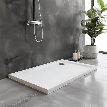 Go Bathrooms Anti Slip White Rectangle Shower Tray 1000 x 700mm Non-Slip Shower Enclosure Cubicle Low Profile Shower Tray