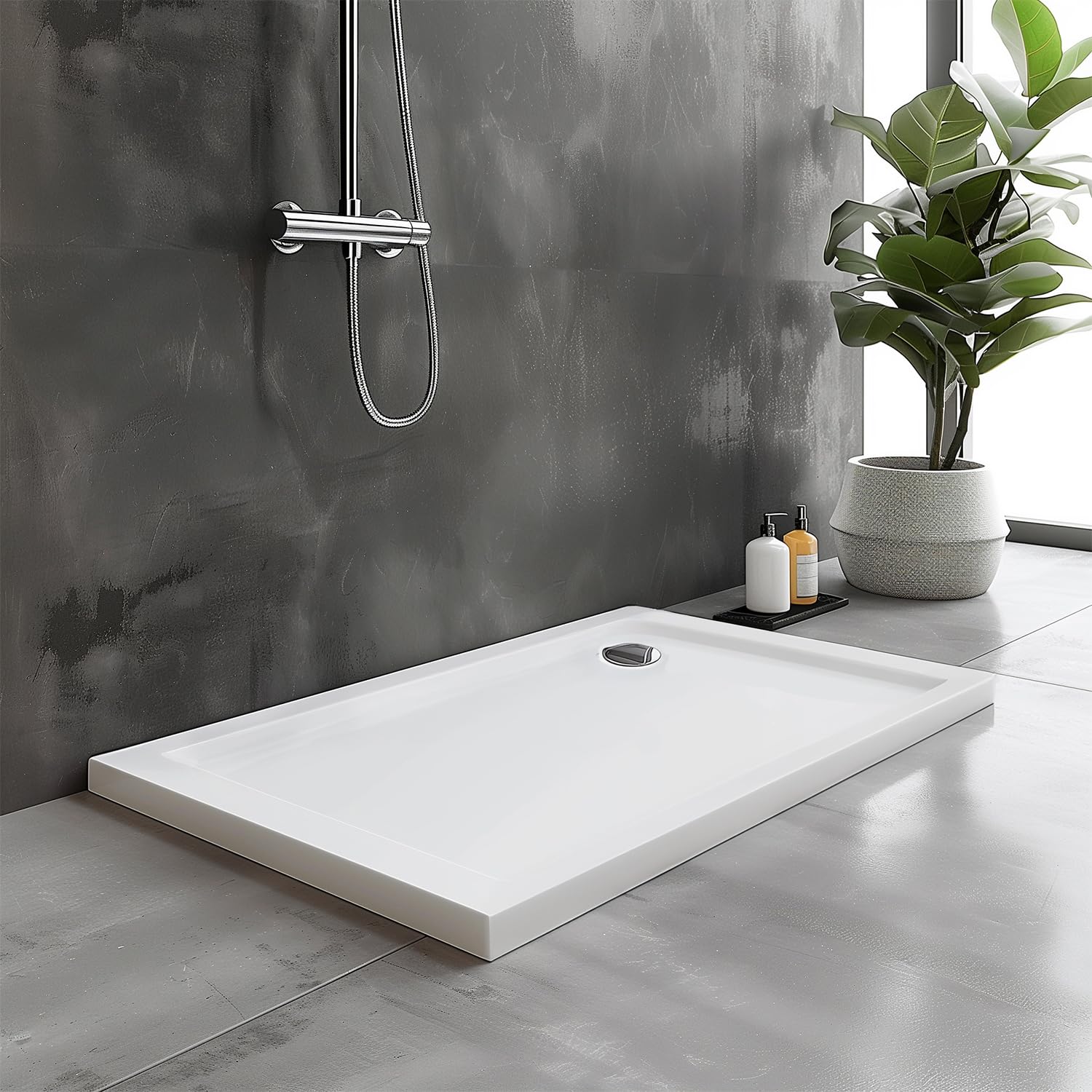 Go Bathrooms White Anti Slip Rectangle Shower Tray 1600 X 760Mm Non-Slip Shower Enclosure Cubicle Low Profile Shower Tray