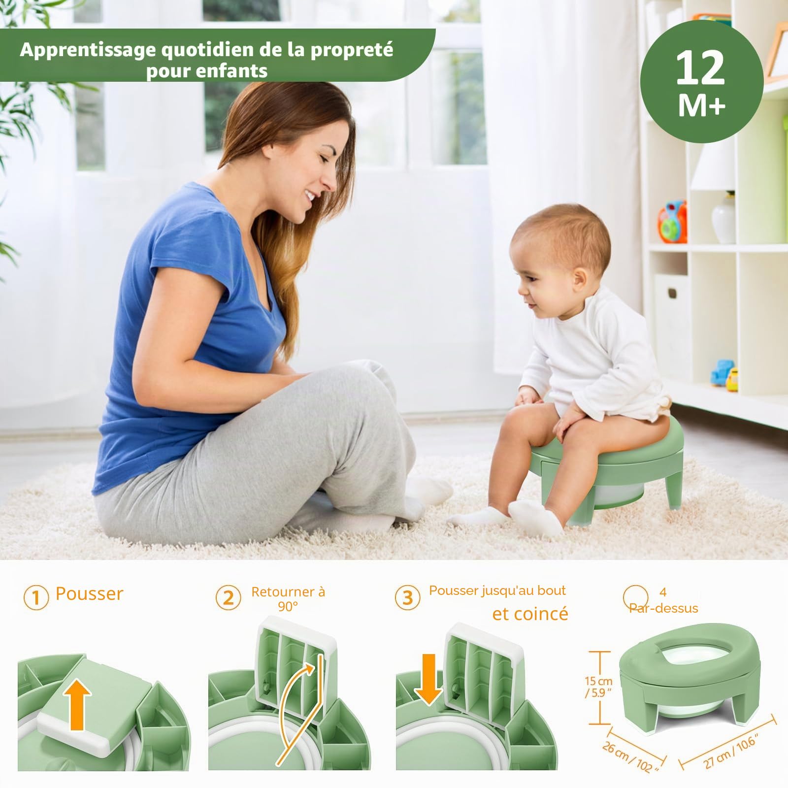TYRY.HU Pot Bebe Toilette 3-in-1 Reducteur Toilette Enfant Wc Petit Pot Voyage EVA Souple Siège Rehausseur Cuvette Bébé Avec Sac pour Garçon et Fille Intérieur Extérieur(Vert)