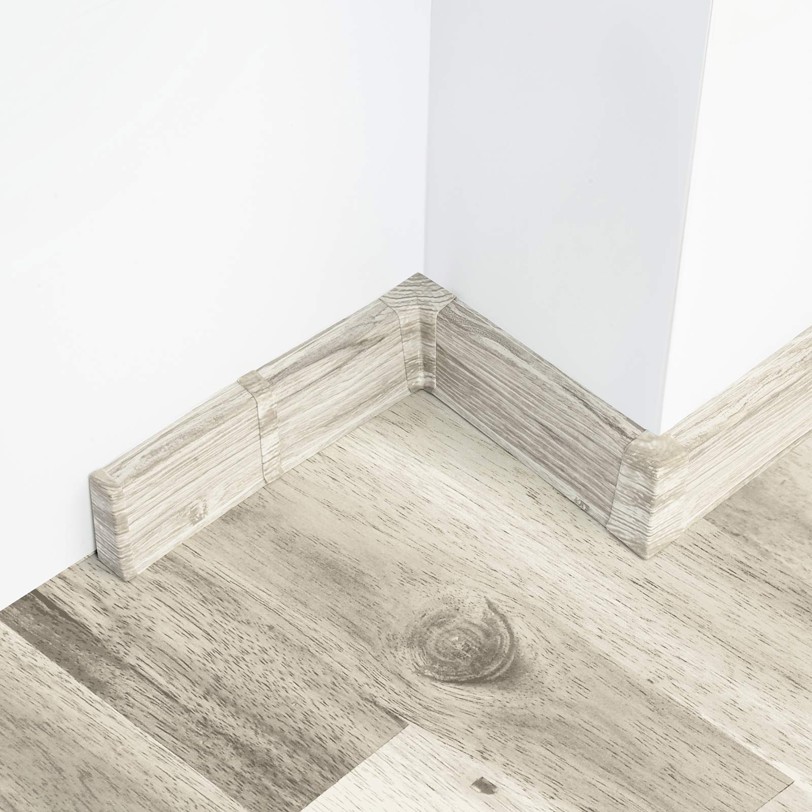 DQ-PP 20m Sockelleisten 55mm PVC Eiche Husky Laminatleisten Fussleisten aus Kunststoff PVC Dekore Fußleisten