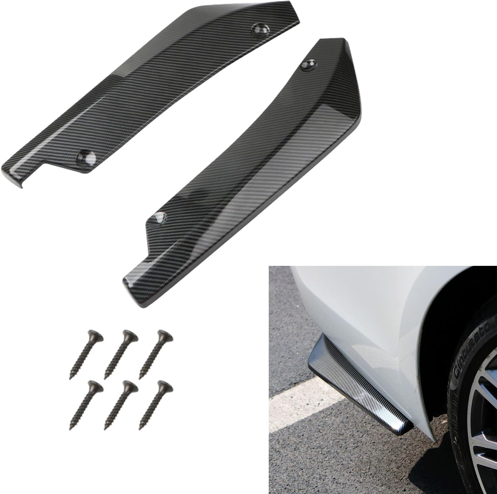 Jsorum 2Pcs Rear Bumper Diffuser Spoiler Kit - Universal Car Canard Splitter Protector, Exterior Decorations (Carbon Fibre)